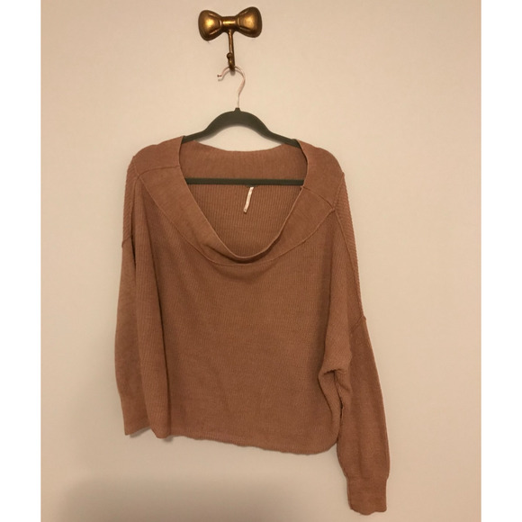 Free People Women's Alana Off-Shoulder Brown Knit Sweater - Size Medium - Picture 1 of 9